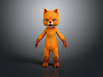 Fluffy Orange Cartoon Cat Character Standing Creature With Blue Eyes Furry Design 3d model