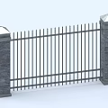 Building Exterior Wall Featuring Black Metal Fence Gray Stone Pillars And White Top Accents
