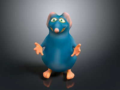 Cute Blue Cartoon Mouse With Big Eyes Pink Nose And Orange Paws 3d model