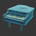 Hand Painted Blue Mini Piano with Decorative Artwork and White Black Keys