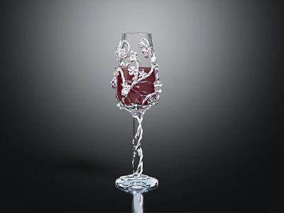 Decorative Wine Glass With Intricate Patterns And Red Liquid In Transparent Base 3d model