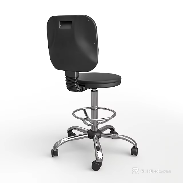 Black Office Chair With Swivel Casters Chrome Base And Padded Seat 3d model 