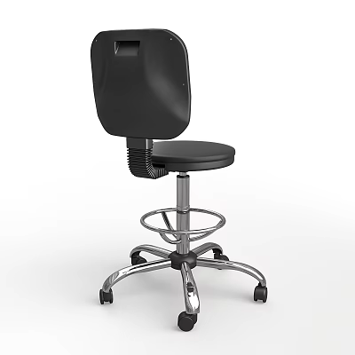 Black Office Chair With Swivel Casters Chrome Base And Padded Seat 3d model