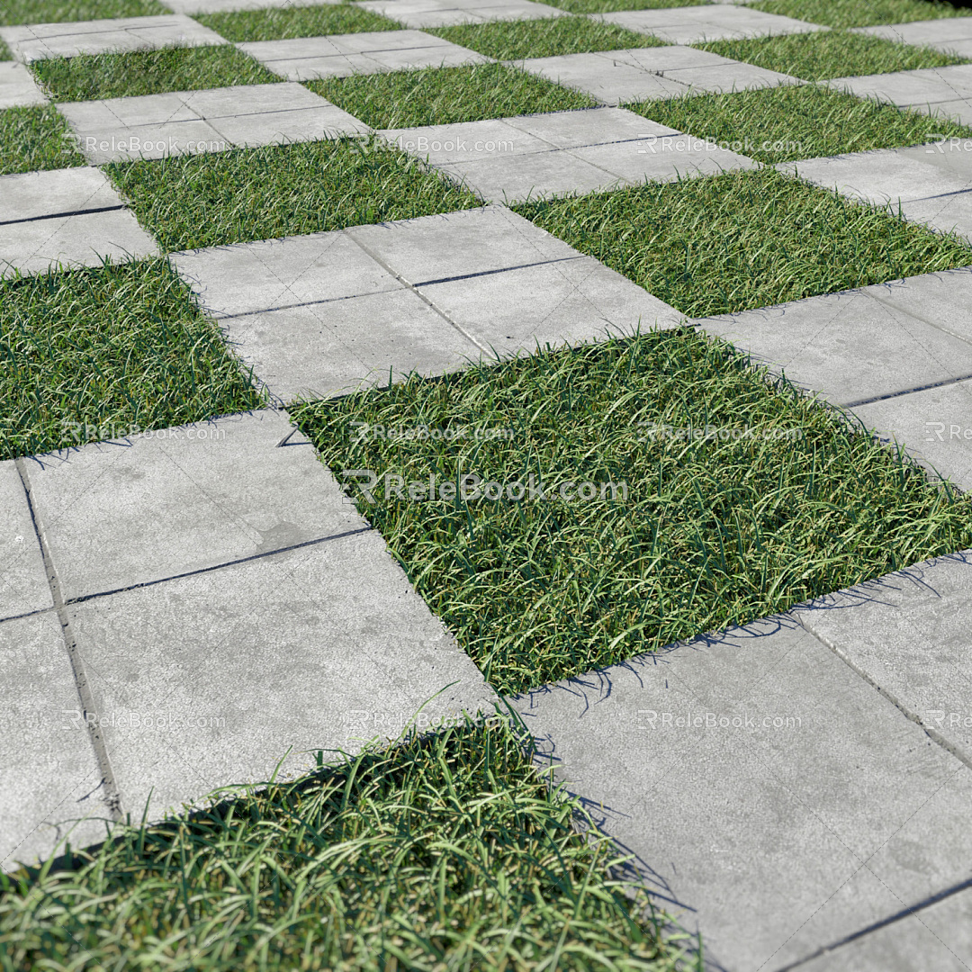 Modern floor tile lawn ground square tile 3d model