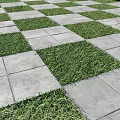 Gray Paving Tiles And Green Grass In Alternating Checkerboard Outdoor Pattern