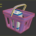Purple Shopping Basket With Milk Carton For Daily Household Supplies