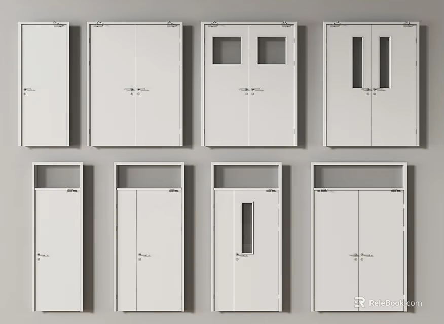 Various White Door Designs With Single Double Panel And Glass Features 3d model 
