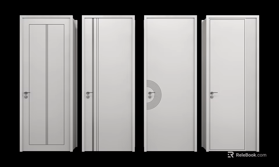 Modern Simple Hinged Doors With White Panel Design Ventilation Grille And Double Door Styles 3d model