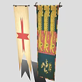 Medieval Banners With Red Cross On Cream Background And Colorful Ornate Patterns