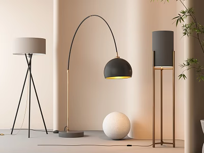 Modern Floor Lamps With Tripod Arc And Cylinder Designs For Living Room Interior Decor 3d model
