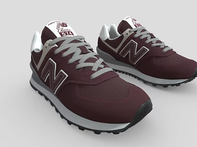 Burgundy And White Athletic Shoes With Gray Laces N Logo And Textured Sole 3d model