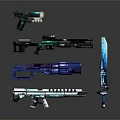 Futuristic Weapons Collection Featuring Various Gun Rifle And Sword Designs