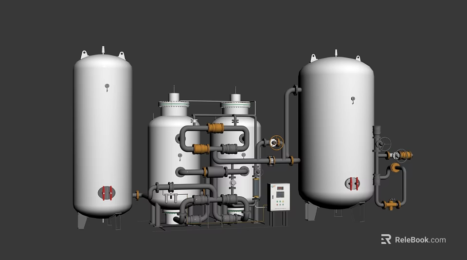 Industrial Processing Equipment With Large Storage Tanks Pipes Valves And Control Panels 3d model 