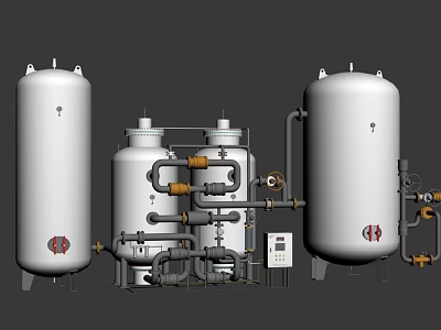 Industrial Processing Equipment With Large Storage Tanks Pipes Valves And Control Panels 3d model