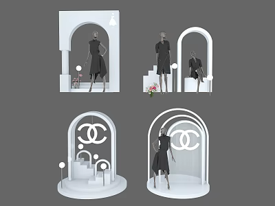 Chanel Brand Display Setup With Arch Design Mannequin And Black Dress 3d model