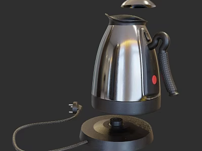 Stainless Steel Household Electric Kettle With Base Red Button Power Cord And Modern Design 3d model