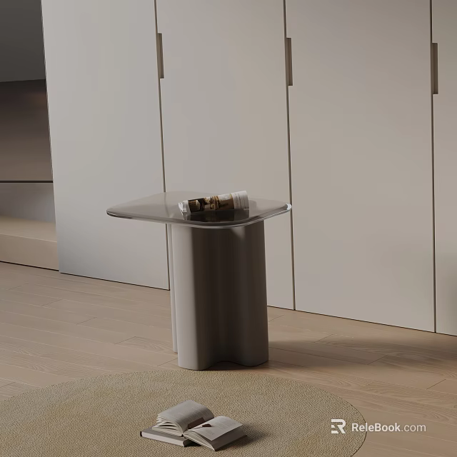 Modern Stylish Side Table With Glass Top And Cylindrical Grey Metal Base 3d model 