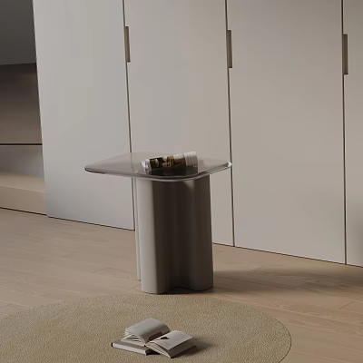 Modern Stylish Side Table With Glass Top And Cylindrical Grey Metal Base 3d model
