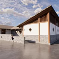 Traditional Garden Landscape With Courtyard Architecture Wooden Frames And Stone Pavement