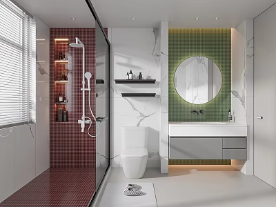 Modern Sleek Bathroom With Contrasting Mosaic Feature Walls And Functional Dry Wet Separation Interior Design 3d model
