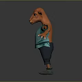 Anthropomorphic Cartoon Animal Character Standing With Orange Head Green Sweater Dark Pants Arms Outstretched