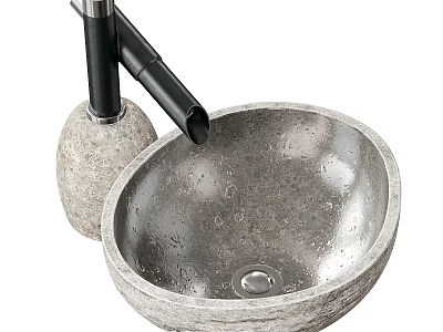 Modern Concrete Washbasin with Black Faucet and Textured Round Surface 3d model