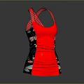 Red Tank Top With Crisscross Red And White Striped Straps And Patterned Design