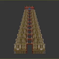Cartoon Traditional Temple Scene With Red Gold Multi Layered Ornate Structure 3d model