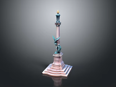 Scenic Landscape Featuring Monument with Pink Base Green Statue and Golden Torch 3d model
