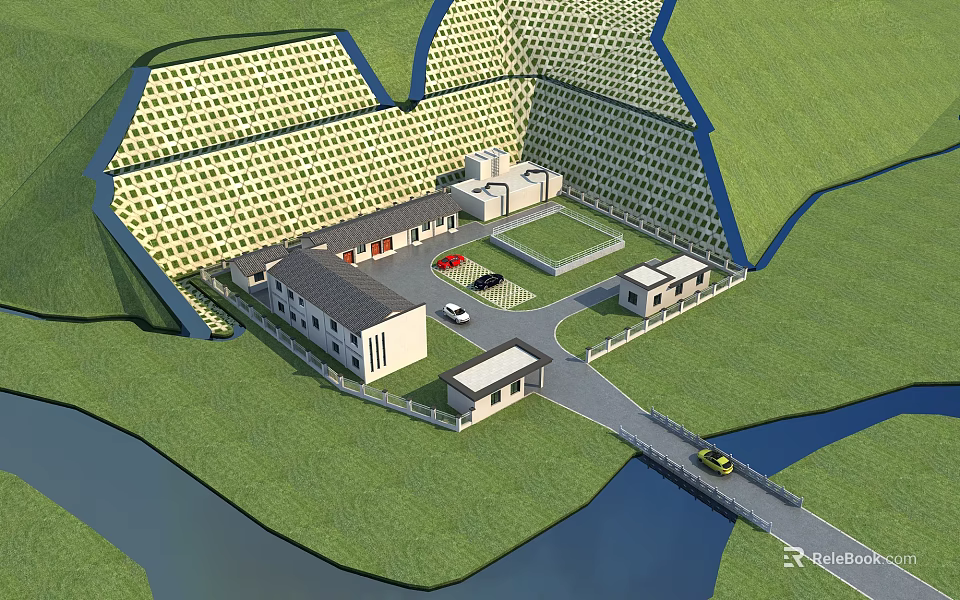 Architectural Landscape Design With Green Area Waterfront Road And Parking Facilities 3d model 