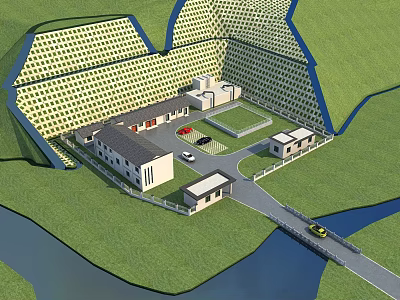 Architectural Landscape Design With Green Area Waterfront Road And Parking Facilities 3d model