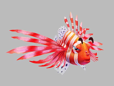 Vibrant Red And White Striped Lionfish With Long Flowing Fins And Spotted Pattern 3d model