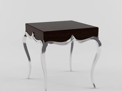 Elegant Side Table With Dark Wooden Top And Silver Curved Metal Legs 3d model