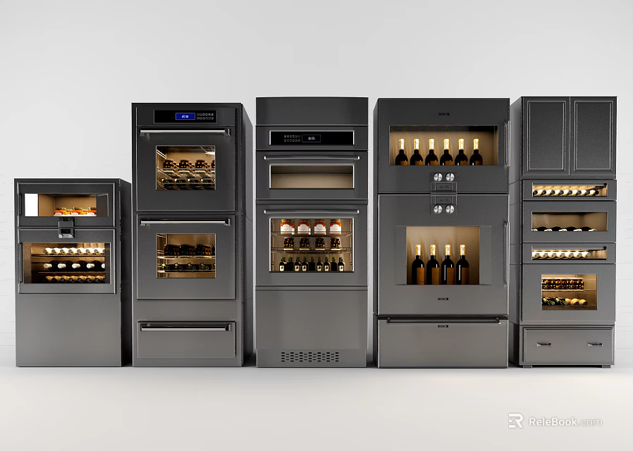 Contemporary Wine Cabinets with Glass Door Design Digital Display and Storage Shelves 3d model 
