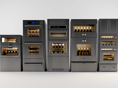 Contemporary Wine Cabinets with Glass Door Design Digital Display and Storage Shelves 3d model