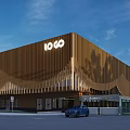 Modern Commercial Storefront With Brown Vertical Panels LOGO Sign And Urban Street Elements
