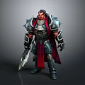 Fierce Game Movie Character in Spiked Metal Armor with Red Cape and Giant Sword