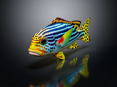 Vibrant Tropical Fish With Blue Stripes Yellow Spots And Red Accents 3d model