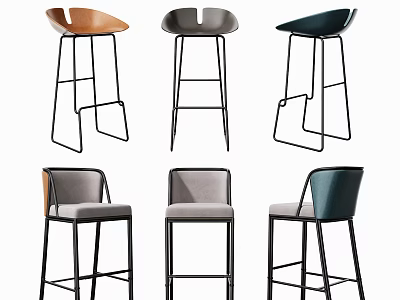 Modern Bar Stools In Multiple Colors With Metal Legs And Upholstered Seats 3d model