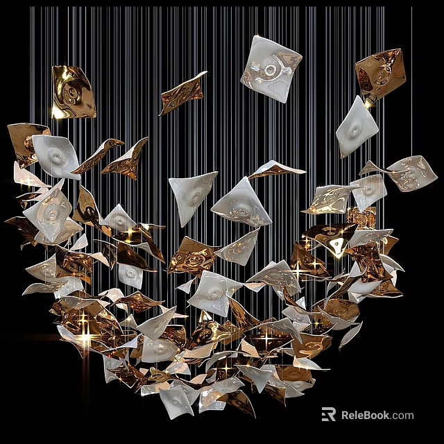 Modern Geometric Chandelier With Gold And Silver Hanging Decorative Shapes 3d model 