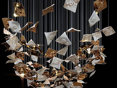 Modern Geometric Chandelier With Gold And Silver Hanging Decorative Shapes 3d model