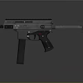 Black Tactical Submachine Gun with Rail System Grip Folding Stock and Modern Design