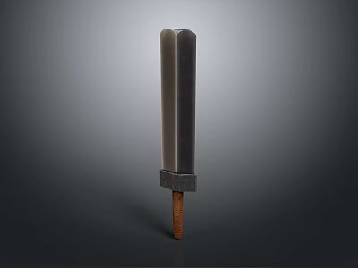 Silver Metallic Sword With Brown Hilt Vertically Placed On Gray Background 3d model