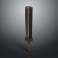 Silver Metallic Sword With Brown Hilt Vertically Placed On Gray Background