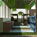 Modern Outdoor Courtyard Space With Circular Structure Green Plants And Fencing Design