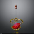 Golden Decorative Ornament Stand With Red Sphere And Crimson Pendant Design