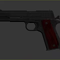 Classic Pistol With Black Metal Body And Red Textured Grip On Gray Background