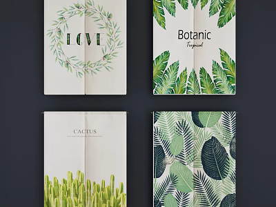 Decorative Kitchen Curtains Featuring Botanical Themes Tropical Leaves Cactus And Floral Wreath 3d model
