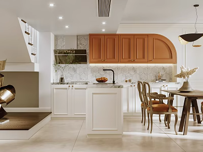 Modern Restaurant Interior Design With Open Concept Island Counter And Dining Table 3d model
