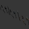 Various Long Handled Weapons With Different Designs And Colors On 3d model